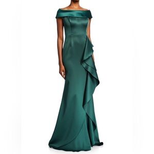 Rickie Freeman for Teri Jon | Dresses | Teri Jon Off Shoulder Cascading  Ruffle Size 2 Emerald Green | Poshmark